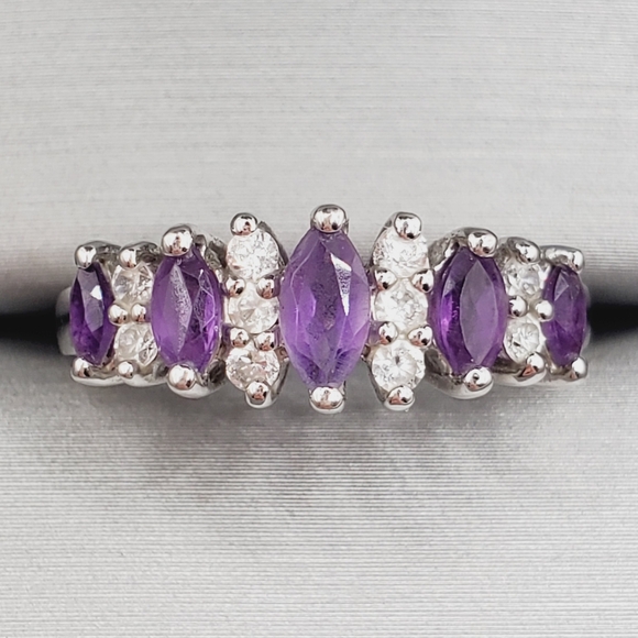 Amethyst Ring 925 Sterling Silver Ring Marquise Ring Purple Ring